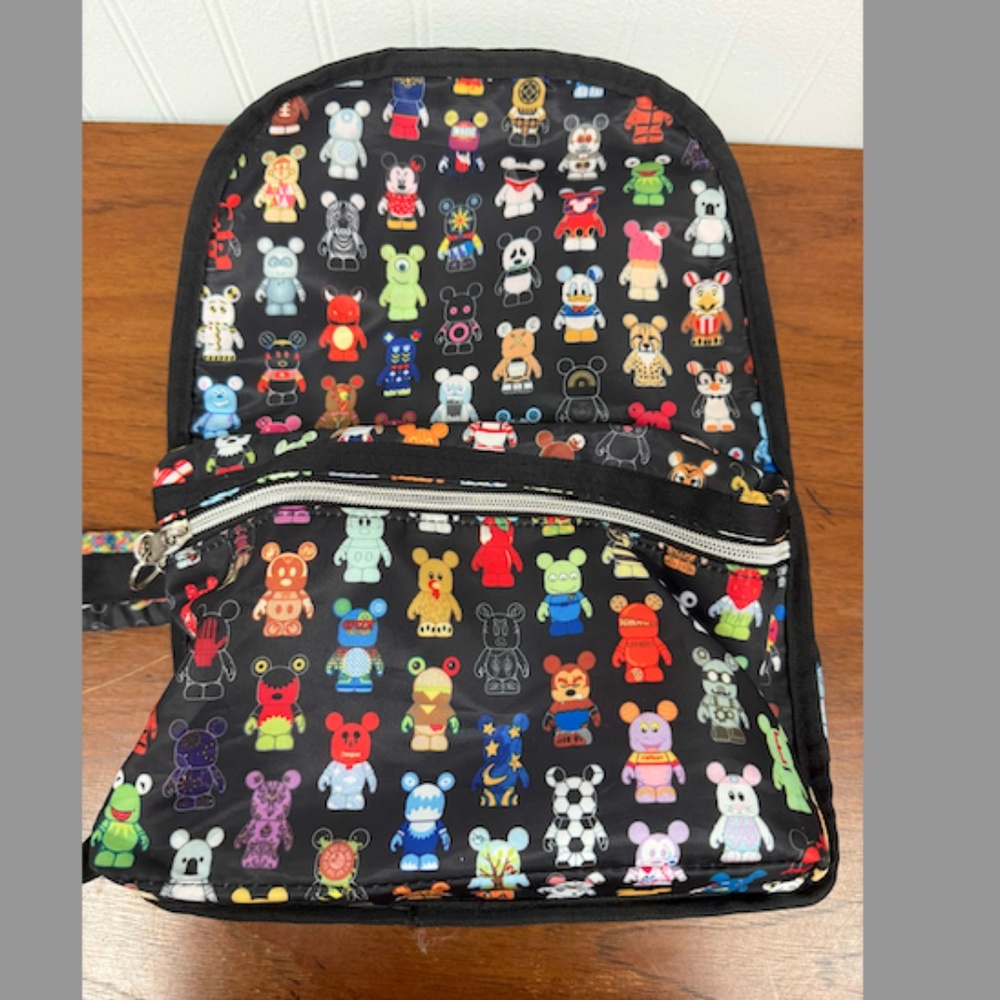 Disney Parks Backpack Vinyl Mickey Mouse Black Multi Color Zipper, EUC